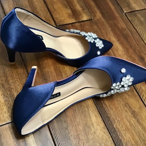 ERIJUNOR Satin Rhinestone Pumps~Navy~Size 6.5 - Picture 6 of 11